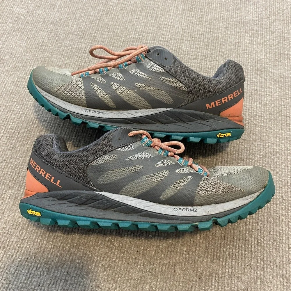 Merrell Antora 2 Shoes Womens Size 8 Gray Mesh Trail Vibram Cushioned Sneakers